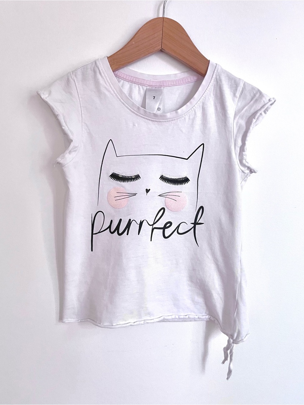 $4 💥🐈‍⬛ Purrfect Perfect Cat Tee, Sequin Eyelashes Glitter Cheeks, Soft Cotton